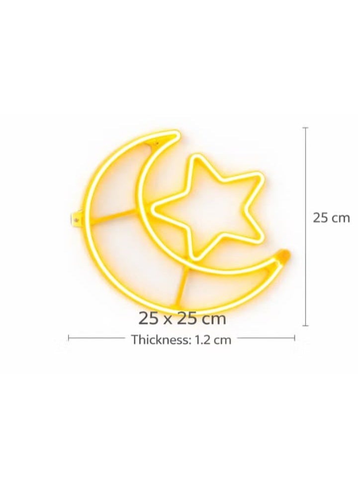 Ramadan Wall LED Light – Crescent & Star Size 25 × 25 cm | Yellow festive décor  Transform any wall into a magical glowing accent 🌙💛 Warm LED lighting creates a cozy Ramadan ambiance, perfect for living rooms, balconies, or entryways. - Image 2